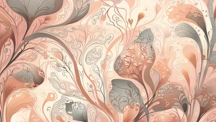 Fototapeten  Abstract wallpaper illustration in soft cream colors with a floral pattern 4K © Igor