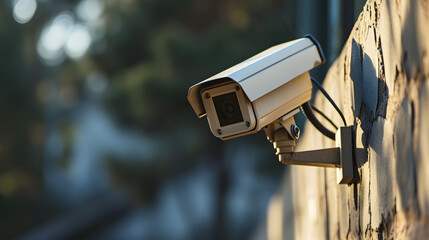 Fototapeta premium Modern Security Camera Against Blue Background