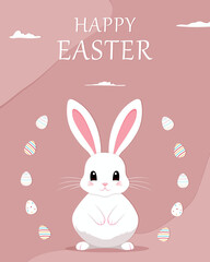 Fototapeta premium easter greeting card with bunny. Happy Easter. Cute rabbit for Easter. Bunny ears and Easter eggs. Vector illustration. Greeting card. Bunny in the egg 