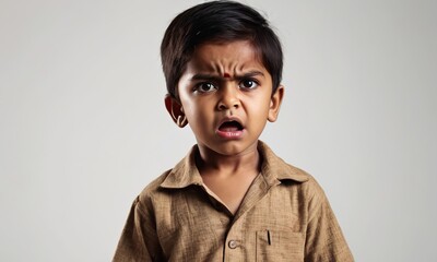 Obraz na płótnie Canvas angry little indian boy, small child, children's emotions, portrait of children, angry child