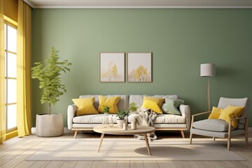 Modern Scandinavian Living Room Interior with Elegant Furniture and Decor. wall Art , Poster , Interior Design , illustration