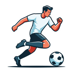 soccer player men athlete vector design, colourful style football game male player illustration, player kicking ball template isolated on white background