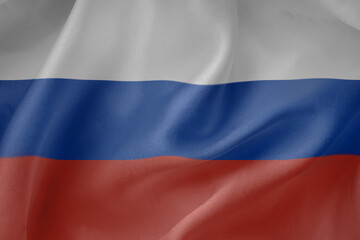 Russia waving flag close up fabric texture background