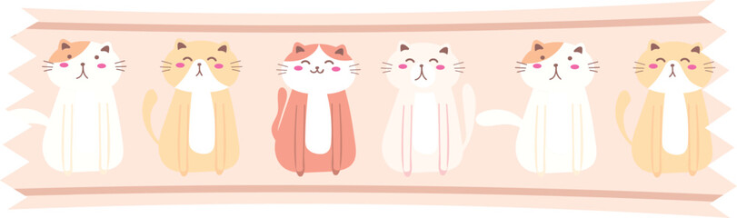 Cat washi tape on transparent background.
