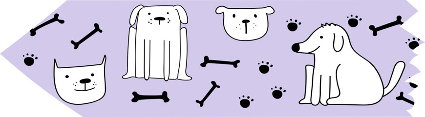Dog washi tape on transparent background.
