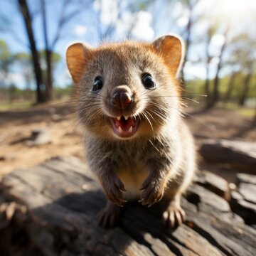 Photo of a baby quokka with a perpetual smile. 