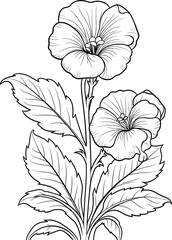 Hand-drawn petunia flower coloring page, black and white vector illustration