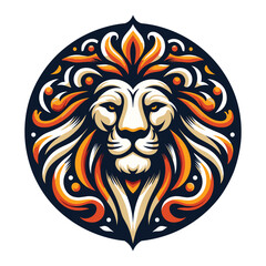 Lion Head Roaring on circle shape Logo mascot vector illustration, emblem design isolated on white background
