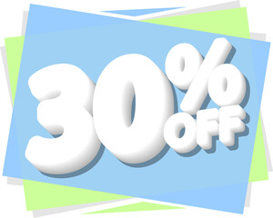 Sale 30% off, discount tag on transparent background. Promotion sign for shop or online store, PNG illustration