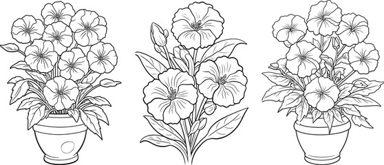 Hand-drawn line art set of beautiful black and white flowers, floral illustration coloring page © Rashidul Sony