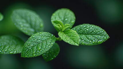 Fototapeta na wymiar Dew on Fresh Green Leaves