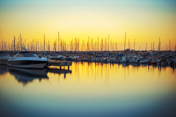 Evening Yacht Club in Ashkelon in the calm tones of the sunset