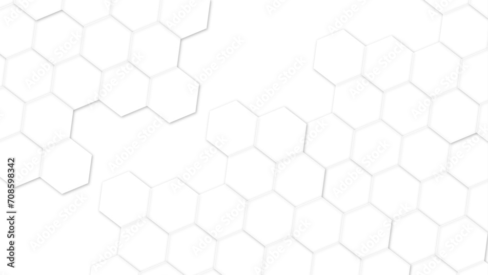 Wall mural Abstract White Hexagonal Background. Abstract white honeycomb vector wallpaper with a hexagonal grid. technology mesh cell seamless pattern. - Wall murals