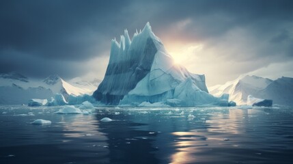 Iceberg at sunset. Nature and landscapes. Neural network AI generated art