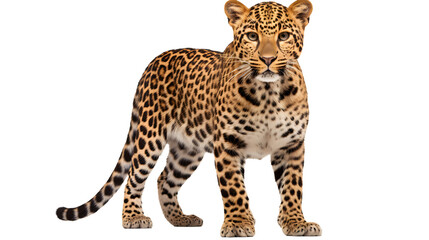 A majestic african leopard, with its sleek spotted coat and piercing gaze, stands tall against the dark backdrop, embodying the untamed spirit of the wild
