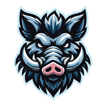 wild beast animal hog boar pig head face mascot design vector illustration, logo template isolated on white background