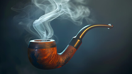 Background with a beautiful pipe with the smoke. Edited AI illustration.  - obrazy, fototapety, plakaty