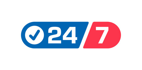 24-7 logo. 24 hours, seven days concept. 24-7 days logo