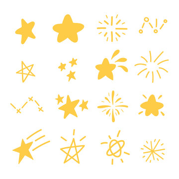 Various star and sparkle doodle hand drawn for element and illustration