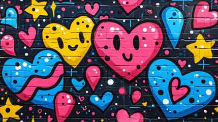 Seamless texure of street art graffiti with happy love hearts for Valentines Day