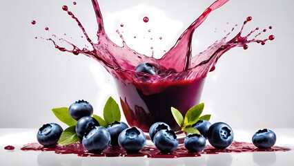 Blueberry with splashes of juice close-up, cosmetics, isolated on a white background