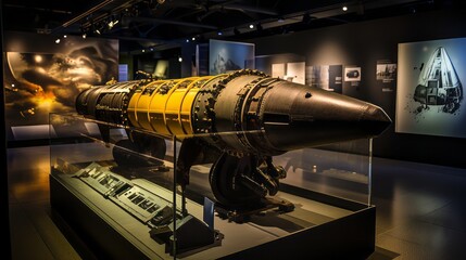 A nuclear warhead on display in a museum