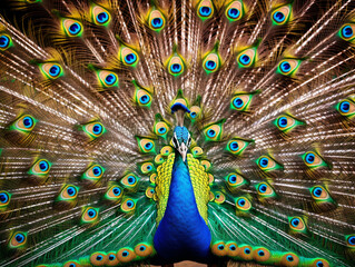 A vibrant peacock flaunting its stunning feathers in a regal and majestic manner.