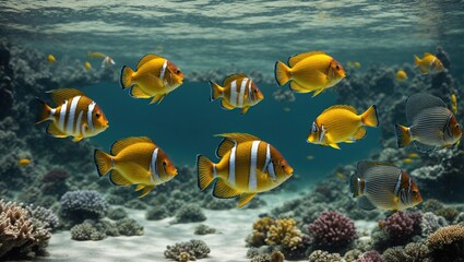 Collection set of tropical fishes isolated on transparent background