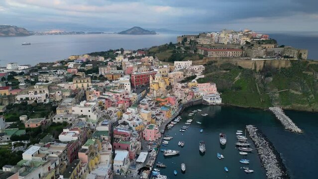 Marina Corricella, the fishing village in Procida, Italy