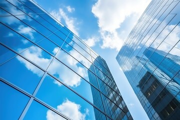 Fototapeta na wymiar Blue glass skyscraper buildings reflecting the sky