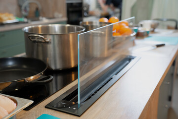 Modern kitchen glass wall equipment for steam and heat