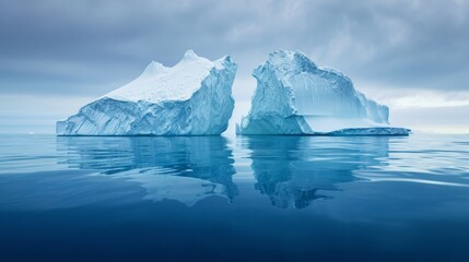 Large floating iceberg. A huge mountain of frozen ice in the ocean. Arctic beauty.