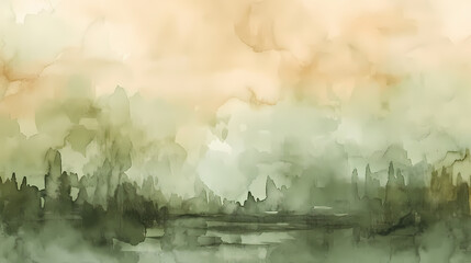 Soft watercolor wash in serene greens and browns, perfect for peaceful background use, wallpaper or background design 