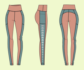 women's athletic wear legging Fashion Flat Sketch Vector Illustration, CAD, Technical Drawing, Flat Drawing, Template, Mockup.