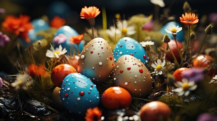 Fototapeta na wymiar easter eggs decorated with flowers.
