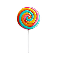 A Brightly Colored Lollipop on a Stick.. Isolated on a Transparent Background. Cutout PNG.