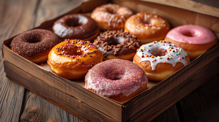 Set of sweet donuts in a cardboard.