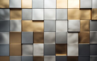 Metallic Square Wall Image, Row of Bars for Background, Industrial and Minimalist Design Concept
