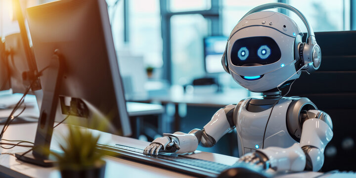 A customer service robot poster with copy space.