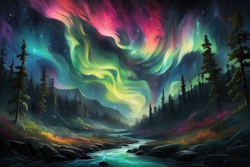 landscape with the aurora borealis for background