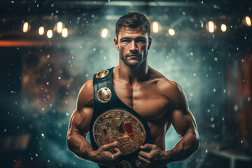 Fototapeta na wymiar Boxer Man with a Championship Belt