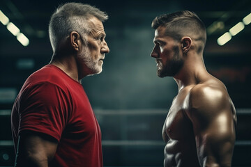 Fototapeta na wymiar Boxer Man with a Coach in the Corner