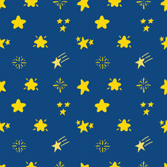 Various star and sparkle doodle hand drawn seamless pattern background for wrapping and wallpaper