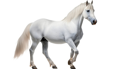 Obraz na płótnie Canvas A majestic white mare stands out against a dark and ominous backdrop, her flowing mane and powerful snout embodying the untamed spirit of a wild mustang horse