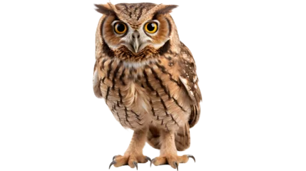 Fototapeten A majestic screech owl peers intensely at the camera, its piercing eyes and intricate feather patterns capturing the essence of the wild © Daniel