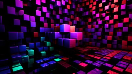 Neon Glow Cubes Abstract Background