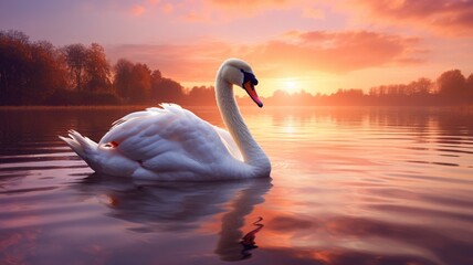 Elegant swan resting in a serene lake Ai generated art - obrazy, fototapety, plakaty