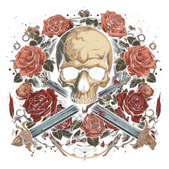 Skull sword rose vector illustration stock illustration