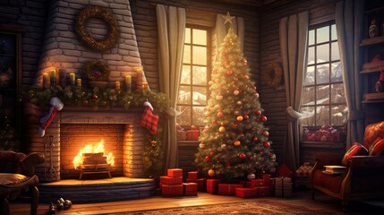 Fototapeta na wymiar Joyful Christmas scene with charming ornaments and cozy vibes.