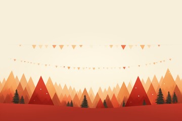 Scenic landscape filled with vibrant trees and colorful bunting flags